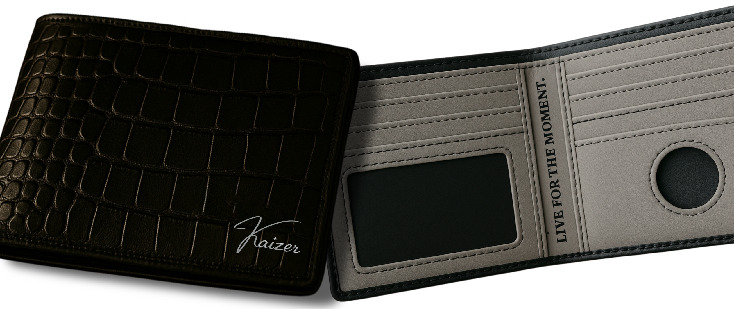 Kaizer slim AirTag wallet in black leather with RFID protection